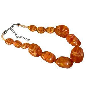 Vintage Style Orange Swirl Resin Acrylic Beaded Necklace Adjustable Chain